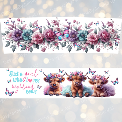 "Just a girl who loves highland cows" - Digital 20oz Tumbler with Handle Wrap Design