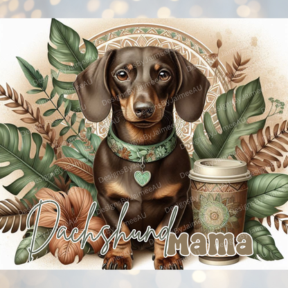 Chocolate "Dachshund Mama" Earthy Digital 20oz Sublimation Tumbler Wrap