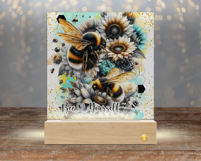 Bee Yourself - Yellow and Aqua Bumble Bee - Digital Sublimation Led Light Design