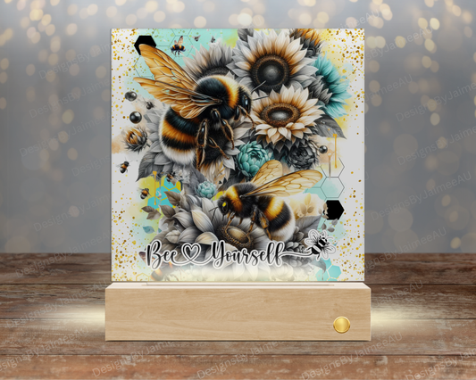 Bee Yourself - Yellow and Aqua Bumble Bee - Digital Sublimation Led Light Design