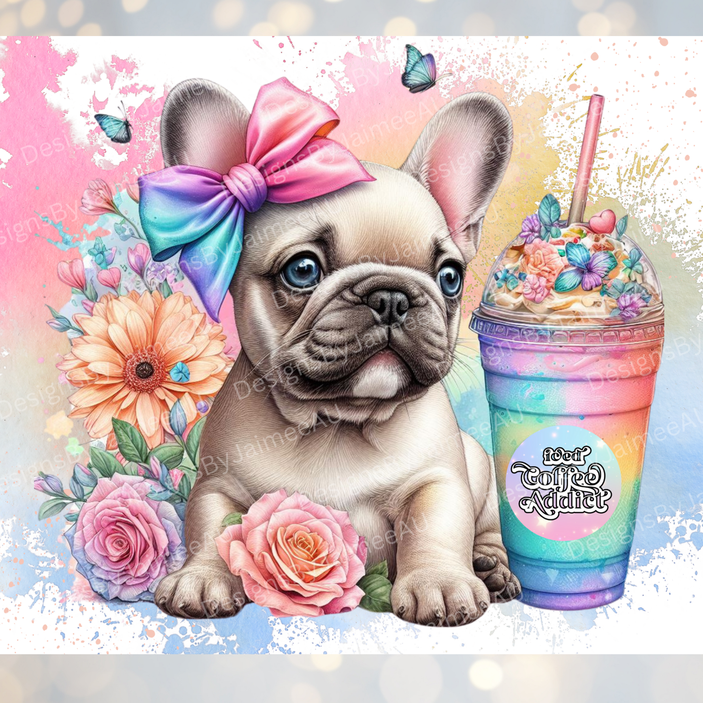Rainbow French Bulldog Digital 20oz Sublimation Tumbler Wrap