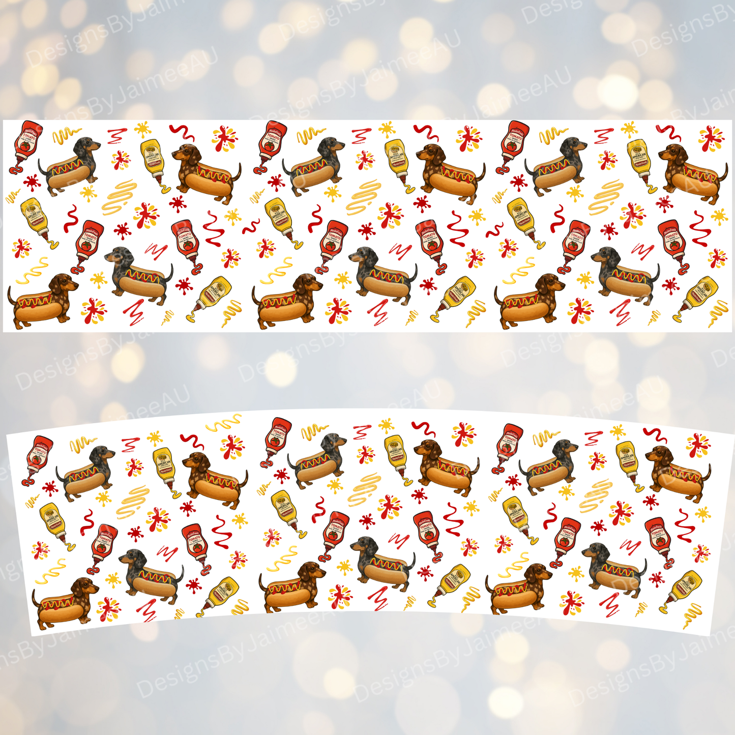 "HotDogs" - Dachshund Design - Digital 20oz Tumbler with Flip Lid/Handle