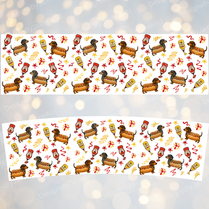 "HotDogs" - Dachshund Design - Digital 20oz Tumbler with Flip Lid/Handle