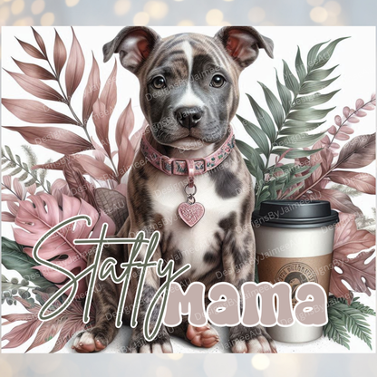 Merle "Staffy Mama" (Staffordshire Bull Terrier" Dusty Pink and Sage Green Tropical Digital 20oz Sublimation Tumbler Wrap