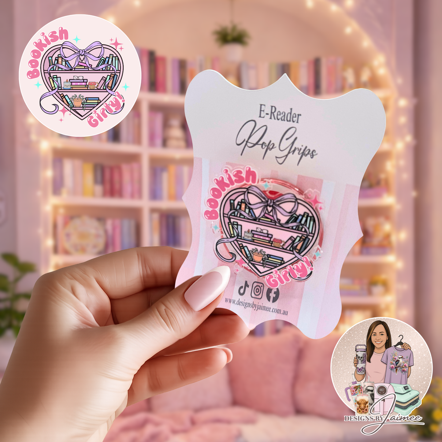 Bookish Girly - Heart Shaped Bookshelf | E-Reader Magnetic Grip | Interchangeable Bookish Accessory