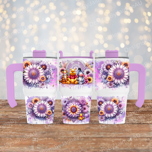 Purple Winnie The Pooh- Digital 20oz Tumbler with Handle Wrap Design