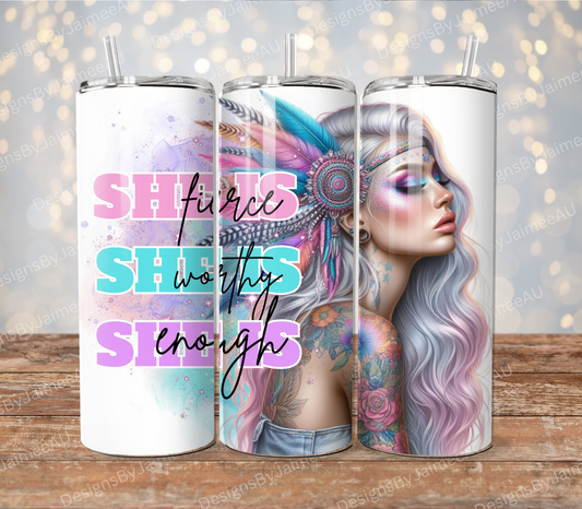 ‘She Is” Pastel- Digital 20oz Sublimation Tumbler Wrap
