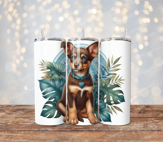 Teal and Brown Tropical Red-Brown Kelpie Collie Digital 20oz Sublimation Tumbler Wrap