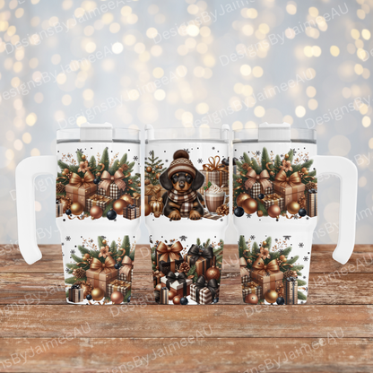 Copper and Black Christmas Dachshund - Digital 20oz Tumbler with Handle Wrap Design