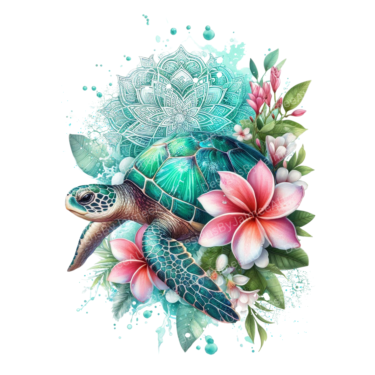Vibrant Tropical Aqua Turtle Digital DTF Transfer PNG Image