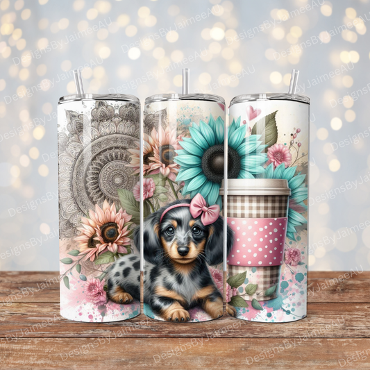 Pinks and Aqua Dapple Dachshund Digital 20oz Sublimation Tumbler Wrap