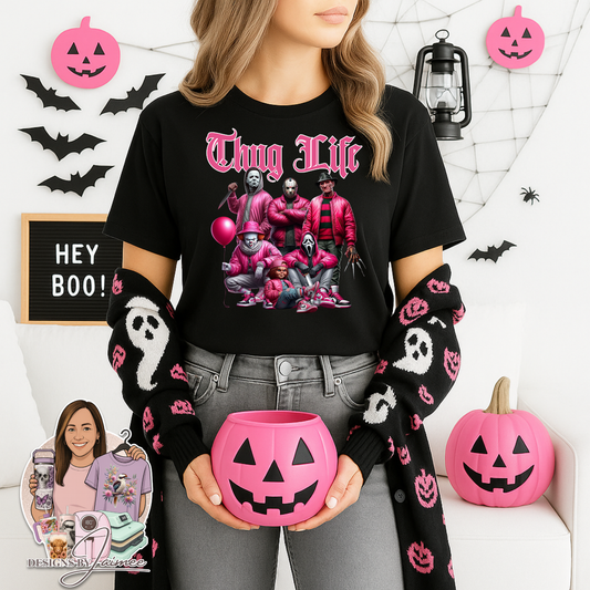 Hot Pink "Thug Life" Hip Hop - Horror Movie Characters Digital DTF Transfer PNG Image