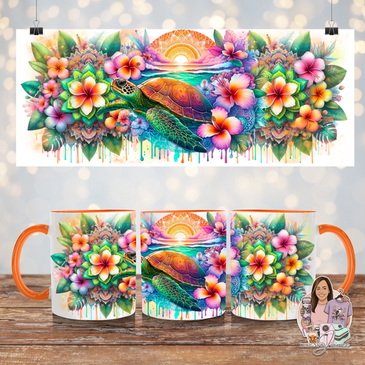 Orange Tropical Turtles - Digital 11oz Sublimation Coffee Mug Design
