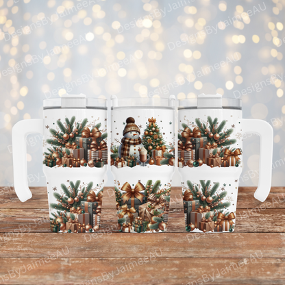 Copper and Green Snowman #2 - Digital 20oz Tumbler with Handle Wrap Design