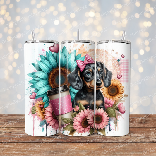 Pinks and Aqua Dachshund Digital 20oz Sublimation Tumbler Wrap