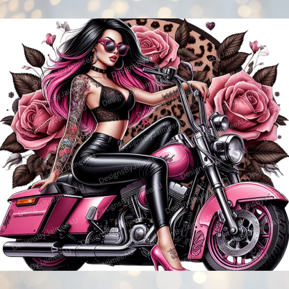 Leopard Print and Pink Roses, Biker Chick on a Pink Harley Davidson Digital 20oz Sublimation Tumbler Wrap