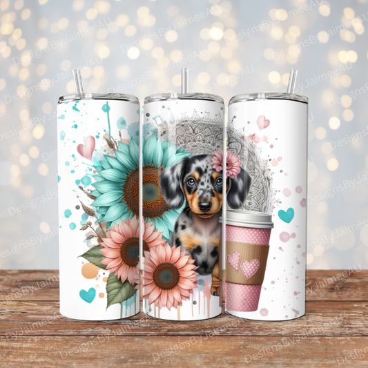 Dapple Dachshund Pinks/Aqua Digital 20oz Sublimation Tumbler Wrap