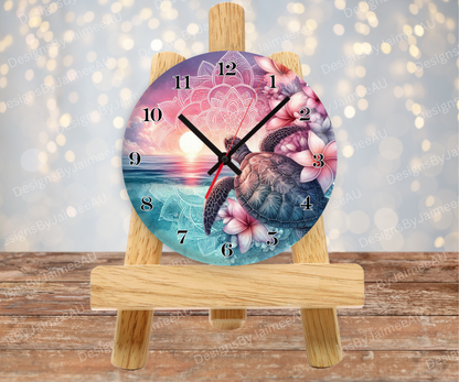 Pink and Aqua Sunset Turtles #5 Digital Sublimation Clock Design