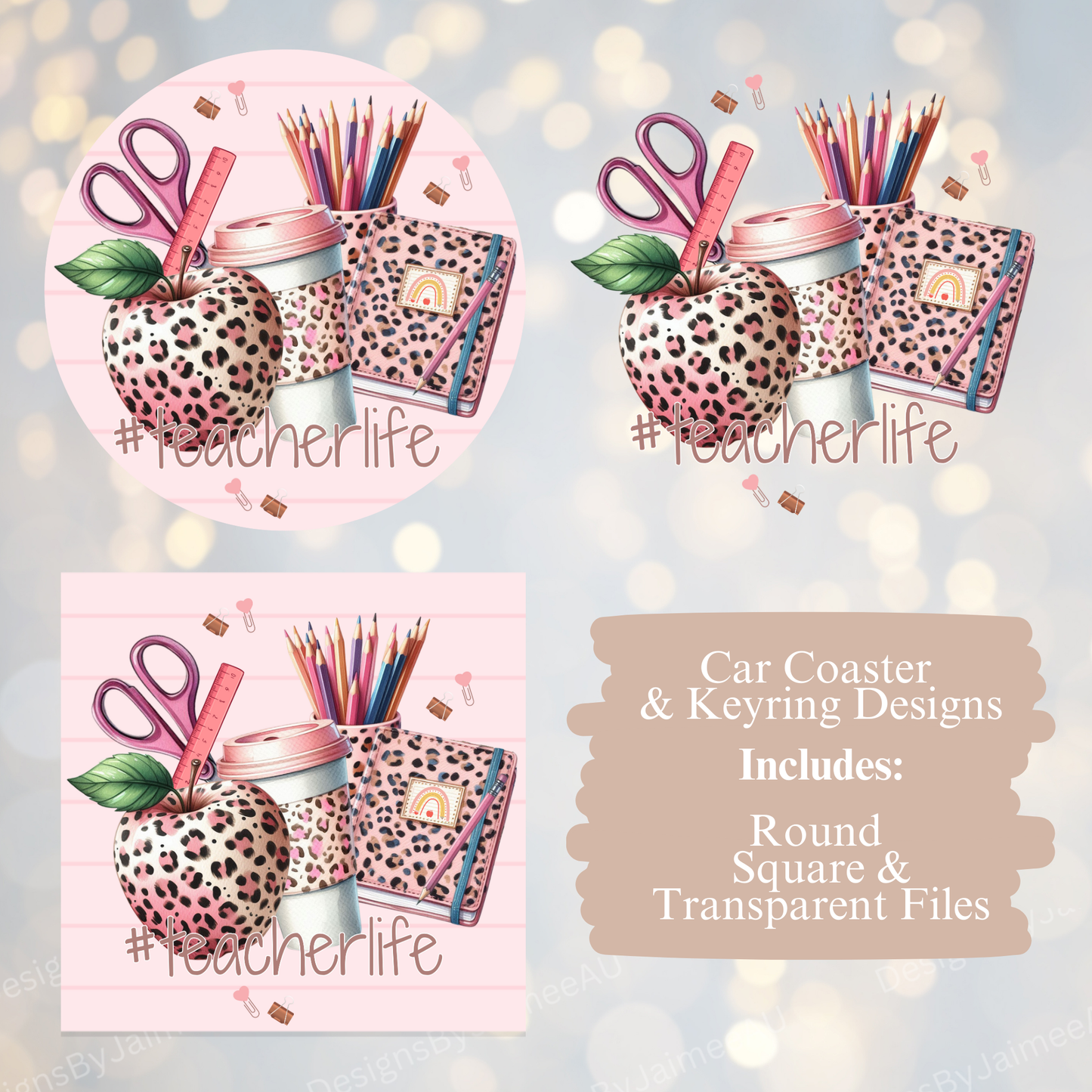 #TeacherLife - Teacher Designs - Digital Sublimation Car Coaster/Keyring Designs