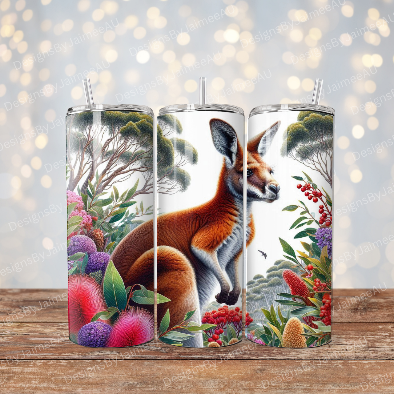 Vibrant Native Flowers Kangaroo Digital 20oz Sublimation Tumbler Wrap