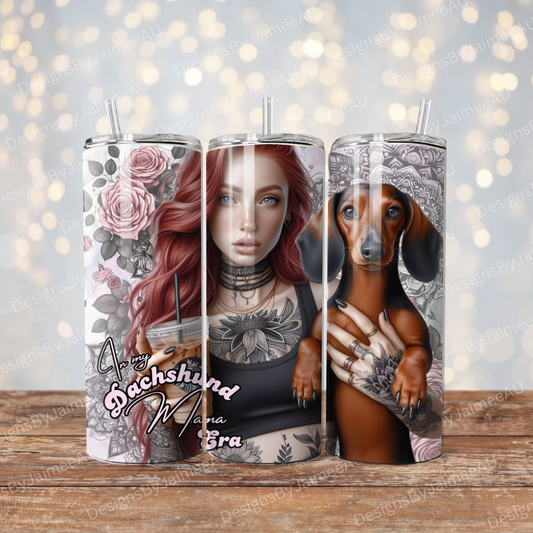 Red head "In My Dachshund Era", Iced Coffee Digital 20oz Sublimation Tumbler Wrap