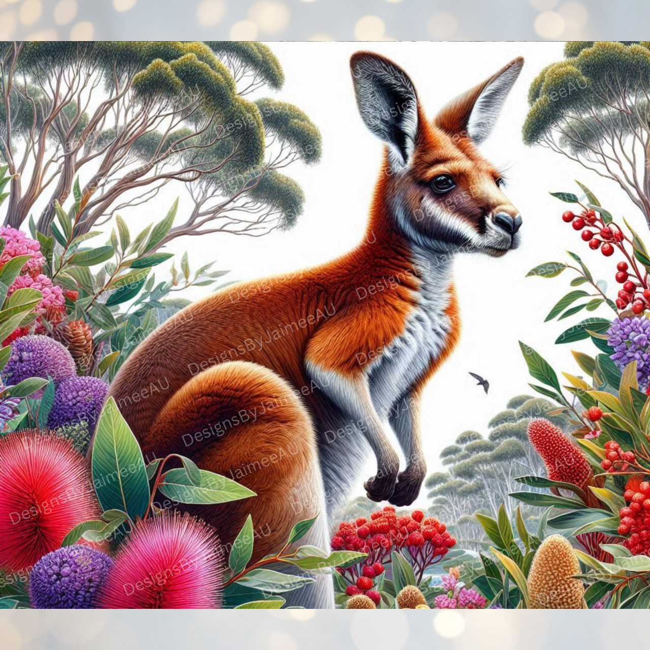 Vibrant Native Flowers Kangaroo Digital 20oz Sublimation Tumbler Wrap