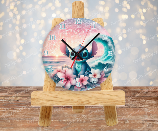 Stitch - Pink and Aqua Sunset #1 Digital Sublimation Clock Design