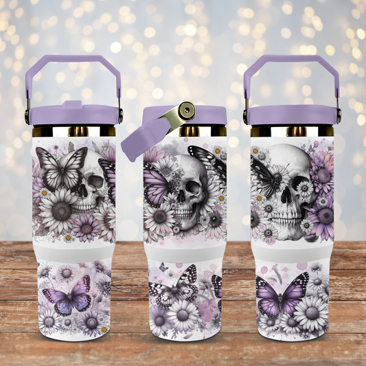 Black and White Skulls and Butterflies with Pops Of Purple- Digital 30oz Sublimation Tumbler Wrap