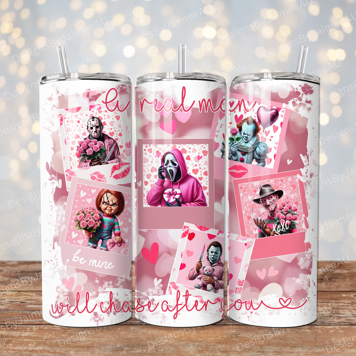 "A Real Man Will Chase After you" Valentine Horror - Digital 20oz Sublimation Tumbler Wrap