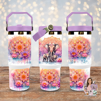 Orange Elephants Mandala - Digital 30oz Sublimation Tumbler Wrap