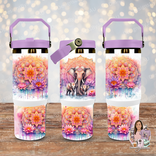 Orange Elephants Mandala - Digital 30oz Sublimation Tumbler Wrap