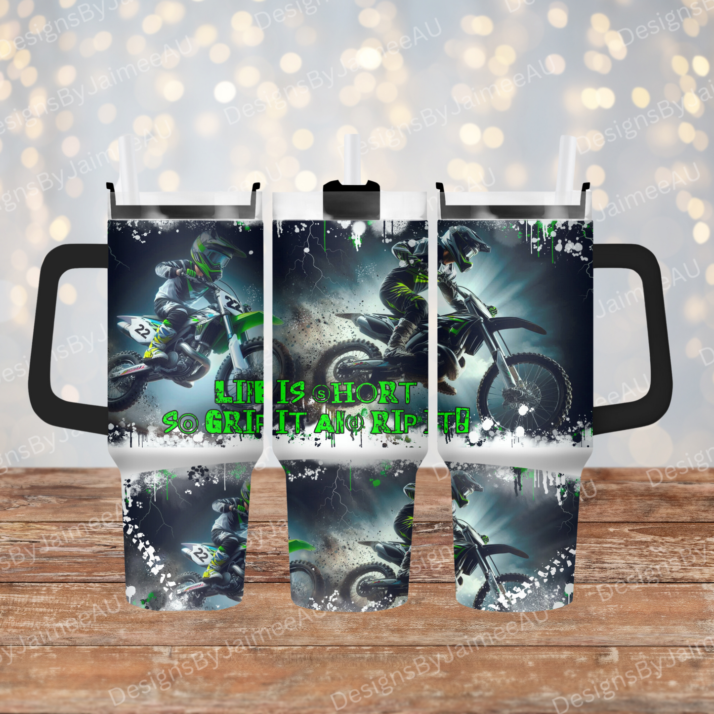 Green Dirt Bikes- 40oz Digital Sublimation Tumbler Wrap