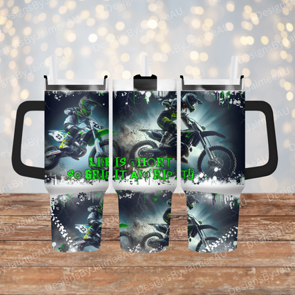 Green Dirt Bikes- 40oz Digital Sublimation Tumbler Wrap