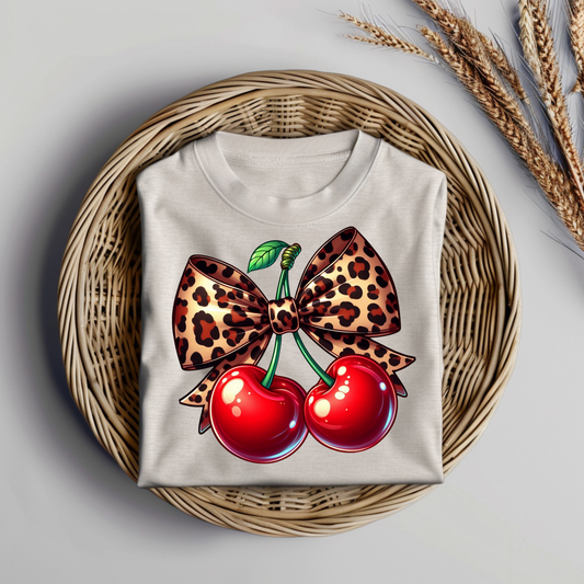 Leopard Print Cherries Digital DTF Transfer PNG Image