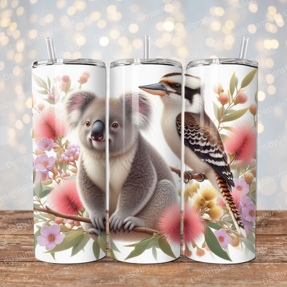 Koala and Kookaburra - Pastel Earthy Watercolour Digital 20oz Sublimation Tumbler Wrap