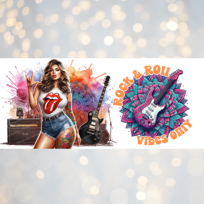 "Rock & Roll Vibes Only" Curvy Rock Babe Digital Download 16oz UV DTF Transfer Wrap PNG Image