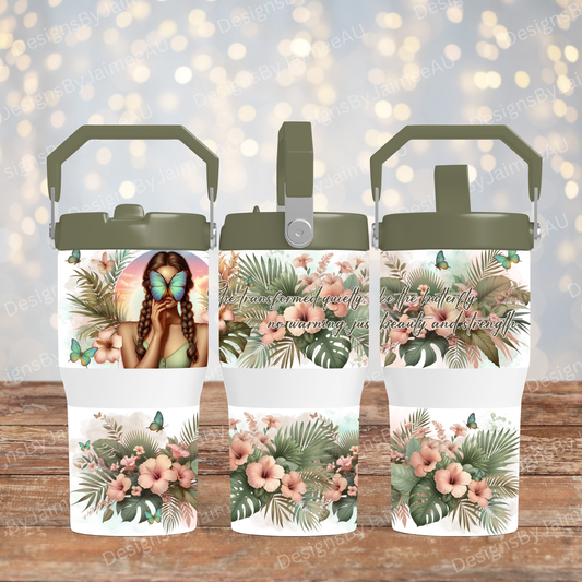 Sunset Butterfly Girl - Digital 20oz Tumbler with Flip Lid/Handle