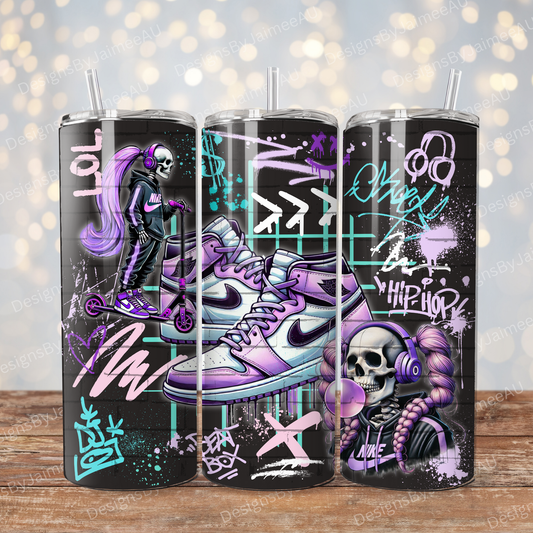 Purple Graffiti Styled Skeleton - Digital 20oz Sublimation Tumbler Wrap