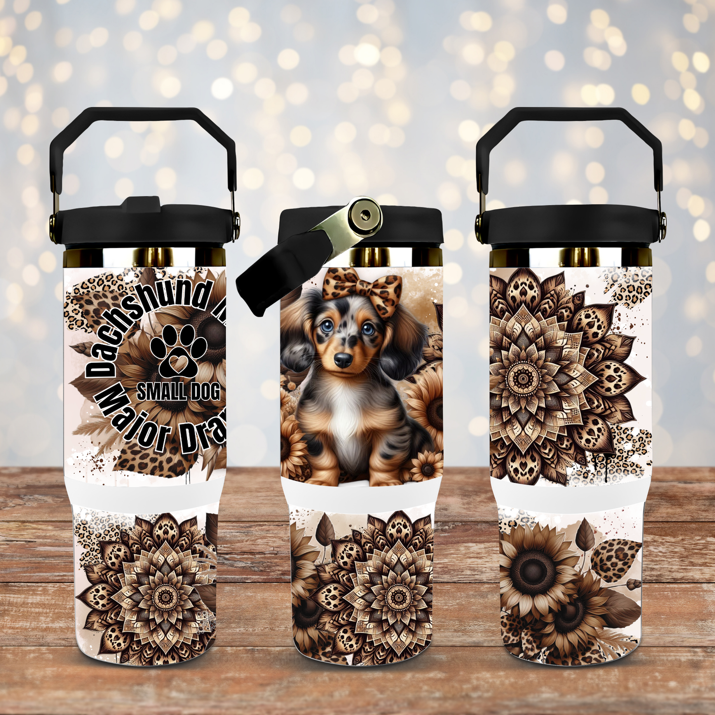 Dachshund Mama - Small Dog Major Drama- Black and White Digital 30oz Sublimation Tumbler Wrap
