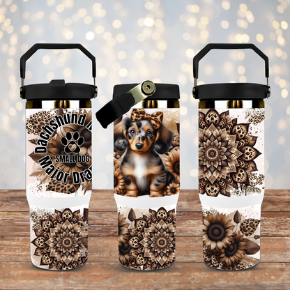 Dachshund Mama - Small Dog Major Drama- Black and White Digital 30oz Sublimation Tumbler Wrap