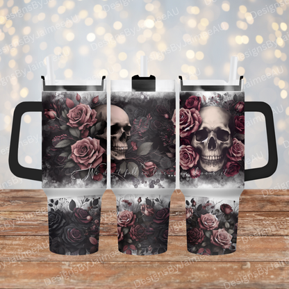 "We Don't fall in Love... We devour it" Gothic Skulls, Dark Romance, Booktok -  40oz Digital Sublimation FULL Tumbler Wrap