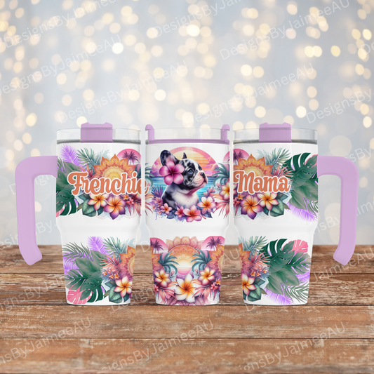Summer "Frenchie Mama" - Digital 20oz Tumbler with Handle Wrap Design