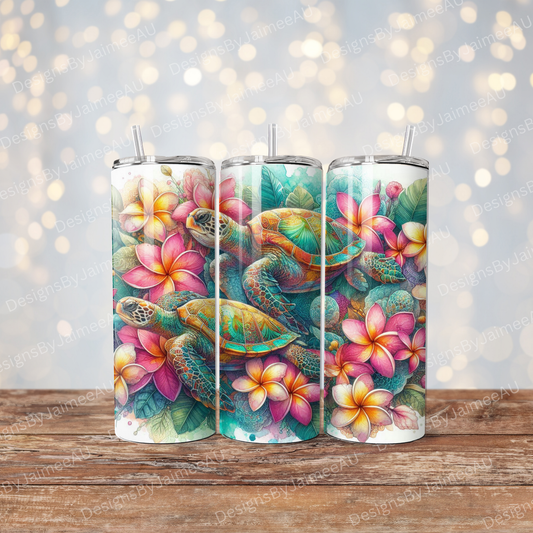Watercolour Turtles, Tropical Vibes Digital 20oz Sublimation Tumbler Wrap