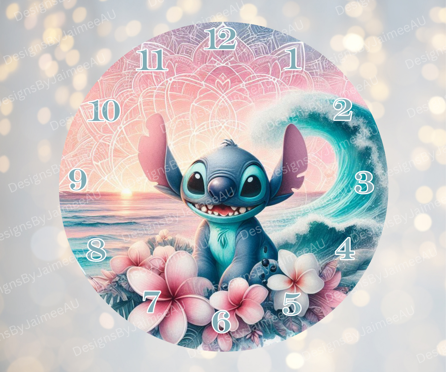 Stitch - Pink and Aqua Sunset #1 Digital Sublimation Clock Design