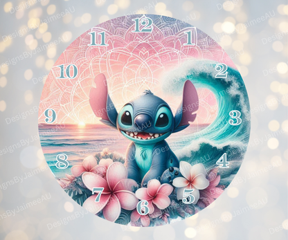 Stitch - Pink and Aqua Sunset #1 Digital Sublimation Clock Design