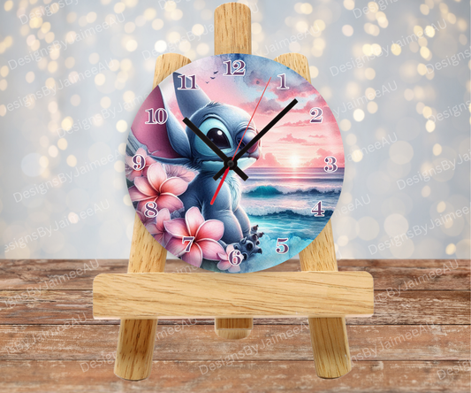 Stitch - Pink and Aqua Sunset #2 Digital Sublimation Clock Design