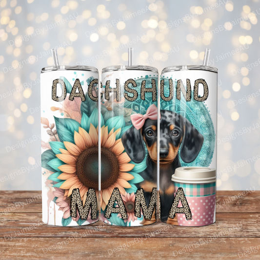 Pinks and Aqua Dachshund Mama Digital 20oz Sublimation Tumbler Wrap