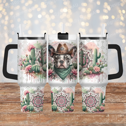 Pink Aztec Country/Western Themed Frenchie 40oz Digital Sublimation Tumbler Wrap