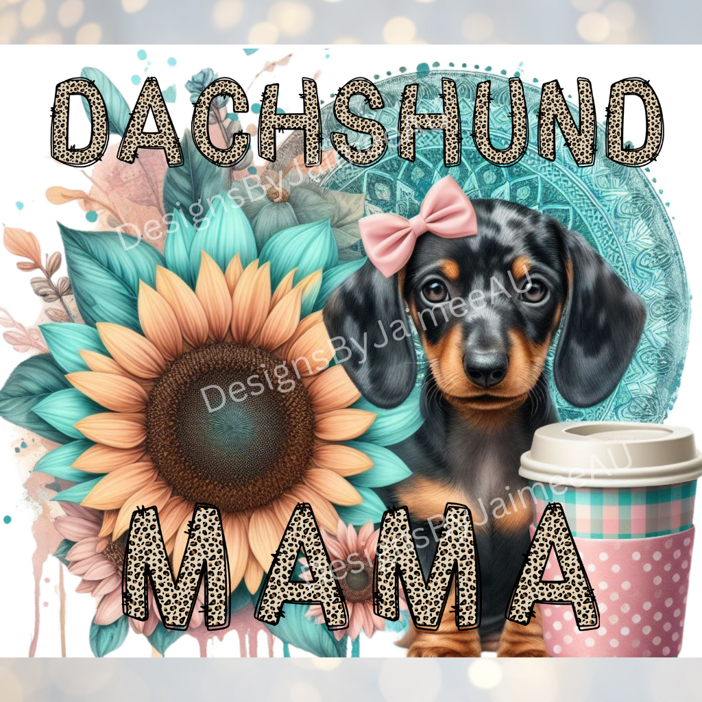 Pinks and Aqua Dachshund Mama Digital 20oz Sublimation Tumbler Wrap