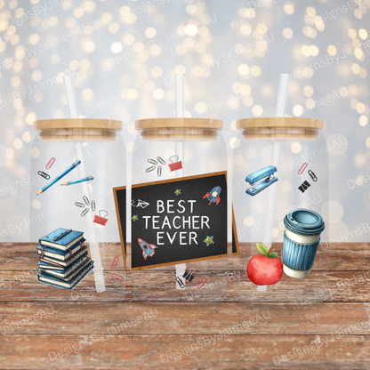 "Best Teacher Ever" Teacher Designs - Digital Download 16oz UV DTF Transfer Wrap PNG Image